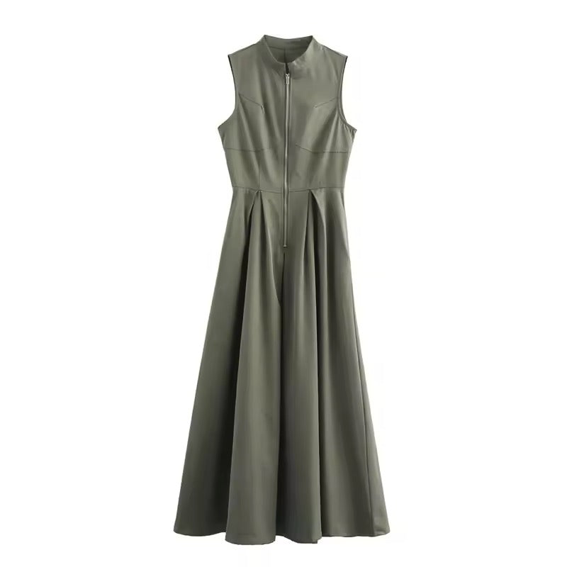 ZIPPER SLEEVELESS MAXI DRESS