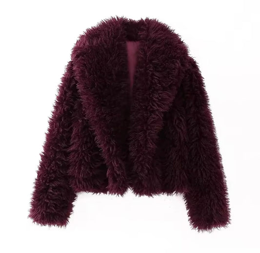 Fluffy burgundy faux fur Jacket